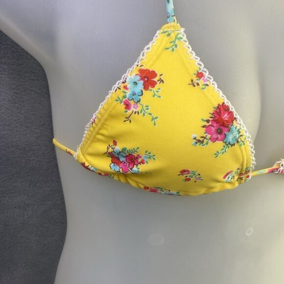 AGUA DOCE Brazilian 2-pc Bikini Size Small Yellow Flowers Lace Trim Hip Tie - Picture 3 of 9